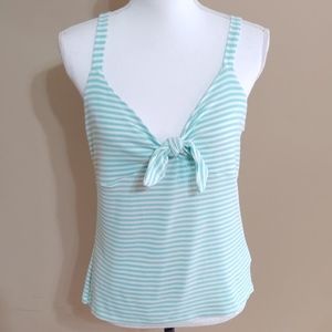 Lush Blue & White Tie FrontTank Top
